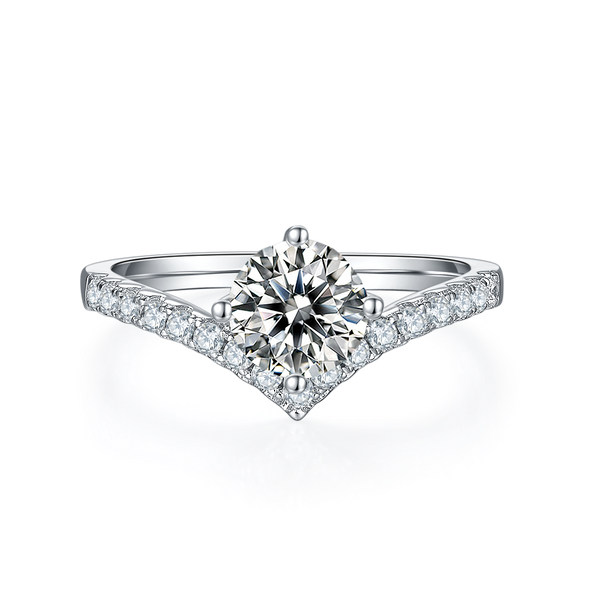 1CT V-shaped Mossanite Ring Customizable Exclusive Name