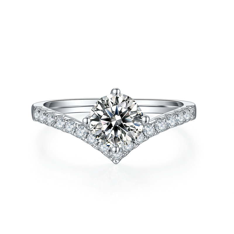 1CT V-shaped Mossanite Ring Customizable Exclusive Name
